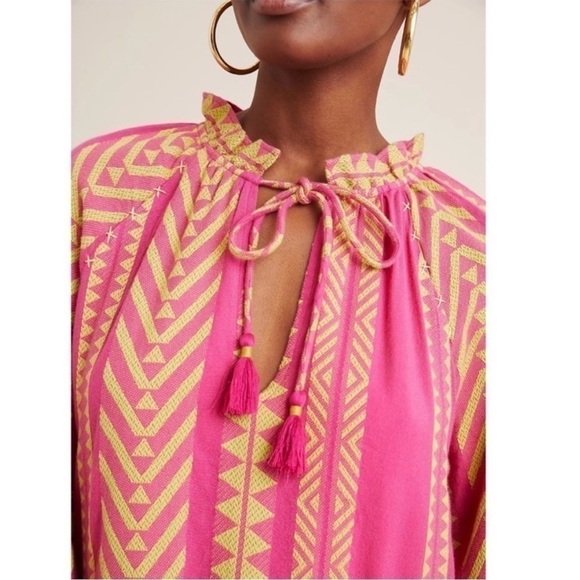 Anthropologie Maeve Dominique Ruffled Tunic Dress Pink Combo Size S NEW - Picture 4 of 15